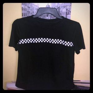 This black shirt with a checkered stripe